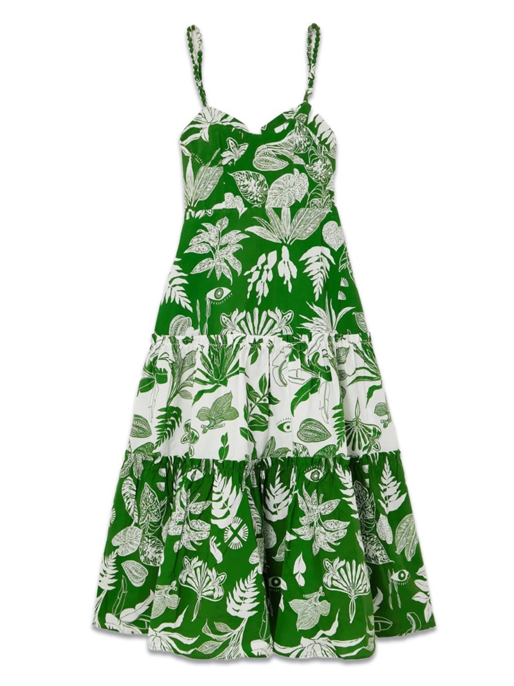 FARM Rio Forest Soul Ruffled Tiered Printed Cotton Midi Dress Size Large